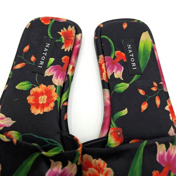 Natori Radial Chikayo Satin Slide Sandal Women's Black/Multi Size US6M EU36.5 - Picture 10 of 11